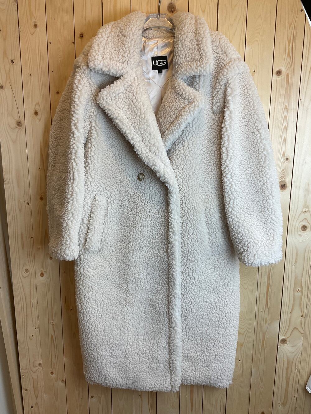 UGG Womens Long Cozy Jacket, Cream - Size Large